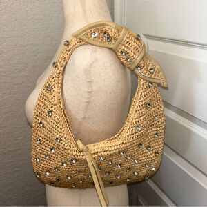 Urban Expressions Studded Embellished Raffia Straw Shoulder Bag